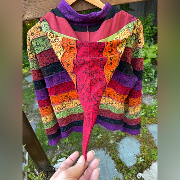 Colorful Jacket with Circular Pattern, Hippie Patchwork Razor Cut Gypsy Jacket - Picture 9 of 10